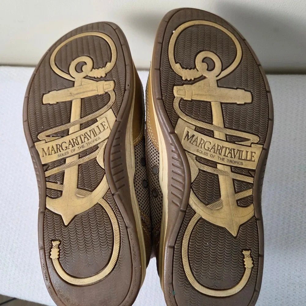 Margaritaville Mens Tan Leather Mesh Boat Shoes MFM171119 Size 9.5